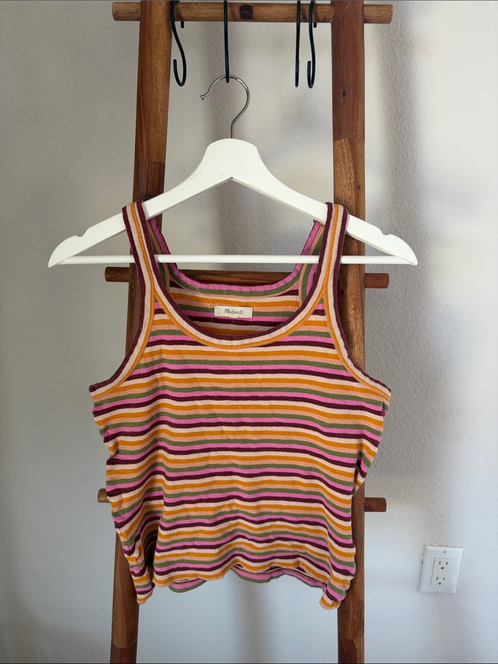 Madewell RETRO Striped Ribbed Tank in Pink, Orange, Green & Cream